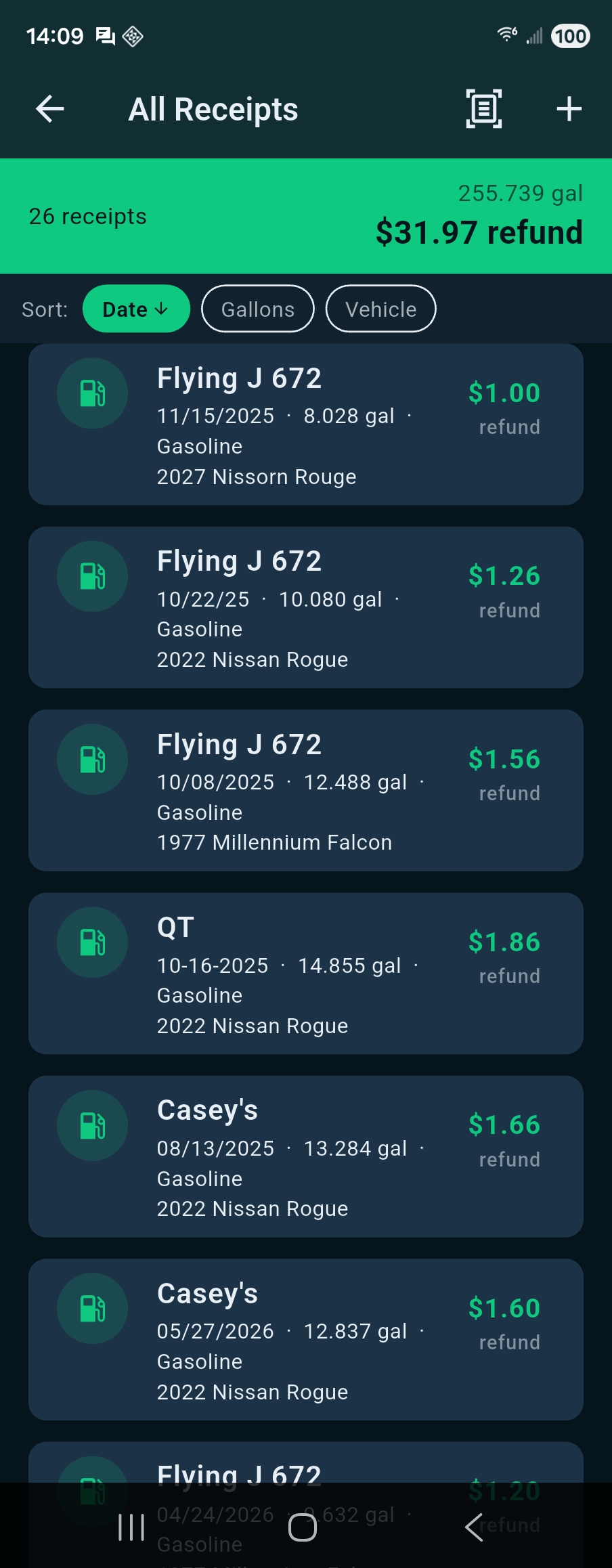 MOgas MOmoney receipt screen